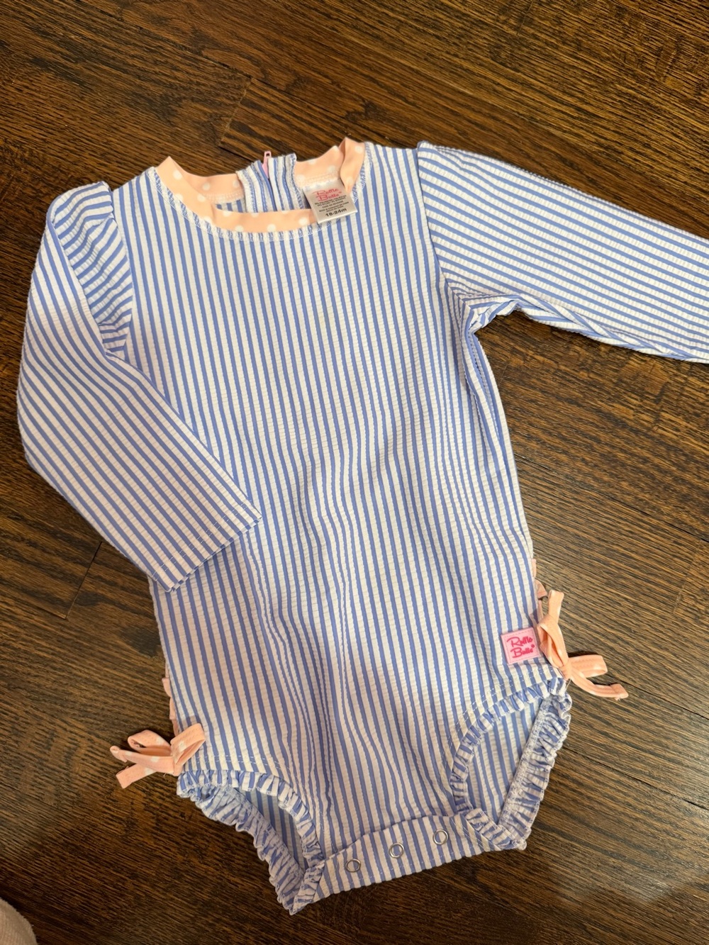 Blue & White Striped Ruffle Butts bathing suit